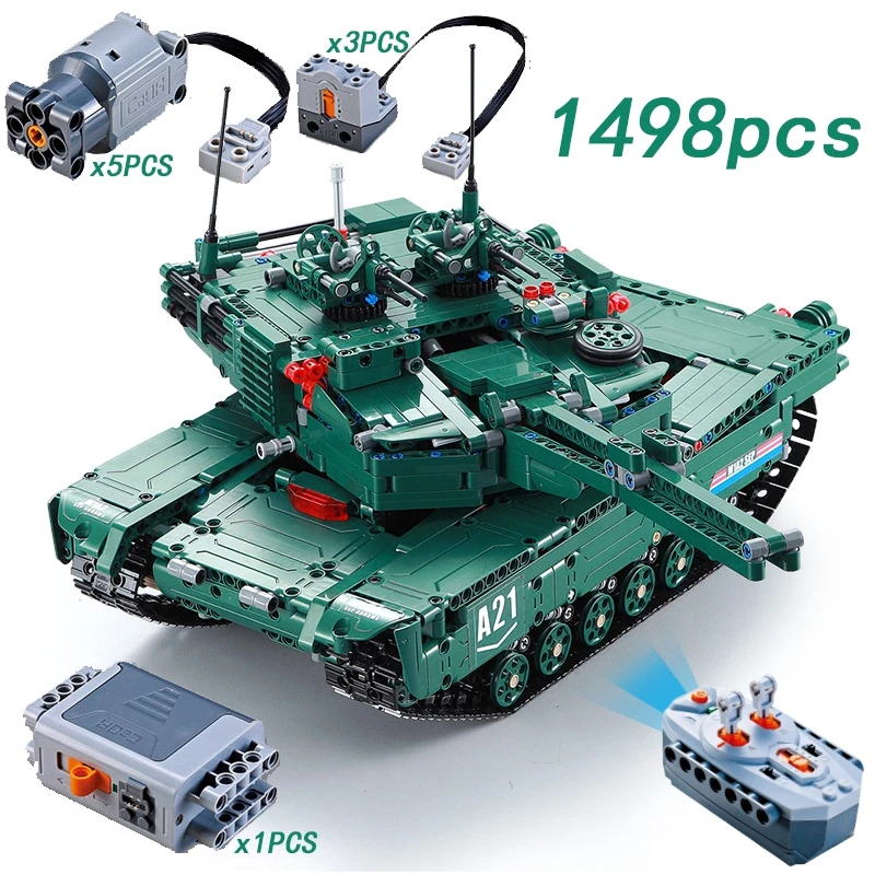 1498 шт Technic RC M1A2 танковый двигатель с функцией питания MOC строительные блоки кирпичи военные войны DIY техник игрушки для детей