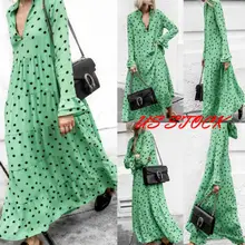 Fashion Women VNeck Long Sleeve Polka Dot Party Cocktail Summer Swing Long Dress Fashion Women VNeck Long Sleeve Polka Dot Party Cocktail Summer Swing Long Dress