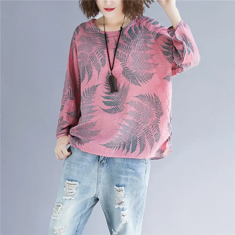 

Hoodie Mujer Long Sleeve Autumn Leaves Printing Sweatshirt Female Outerwear Liteary Casual O-Neck Pullover Moletom Feminino