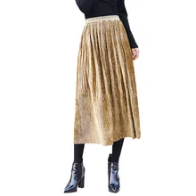 Плиссированные юбки с высокой талией, длинные металлические женские плиссированные юбки, модные юбки с эластичной резинкой на талии, Осень-зима, Юбки миди из велюра розового цвета 2858LY