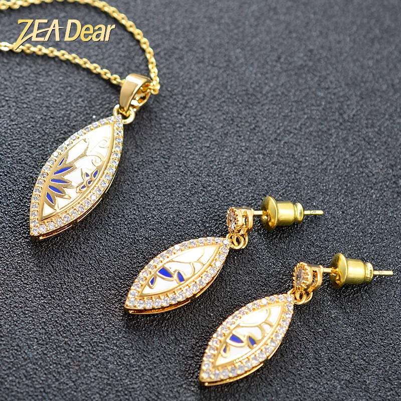 

ZEADear Jewelry Classic Wedding Enamel Jewelry Sets For Women Earrings Necklace Pendant Zircon Water Drop Jewelry Sets Findings