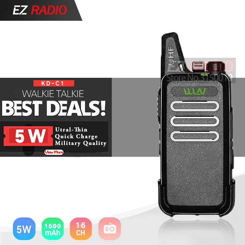 

1PC Portable Radio Set WLN KD-C1 Mini Walkie Talkie UHF Handheld Two Way Ham Radio Communicator Retevis RT22 Handy talki walki