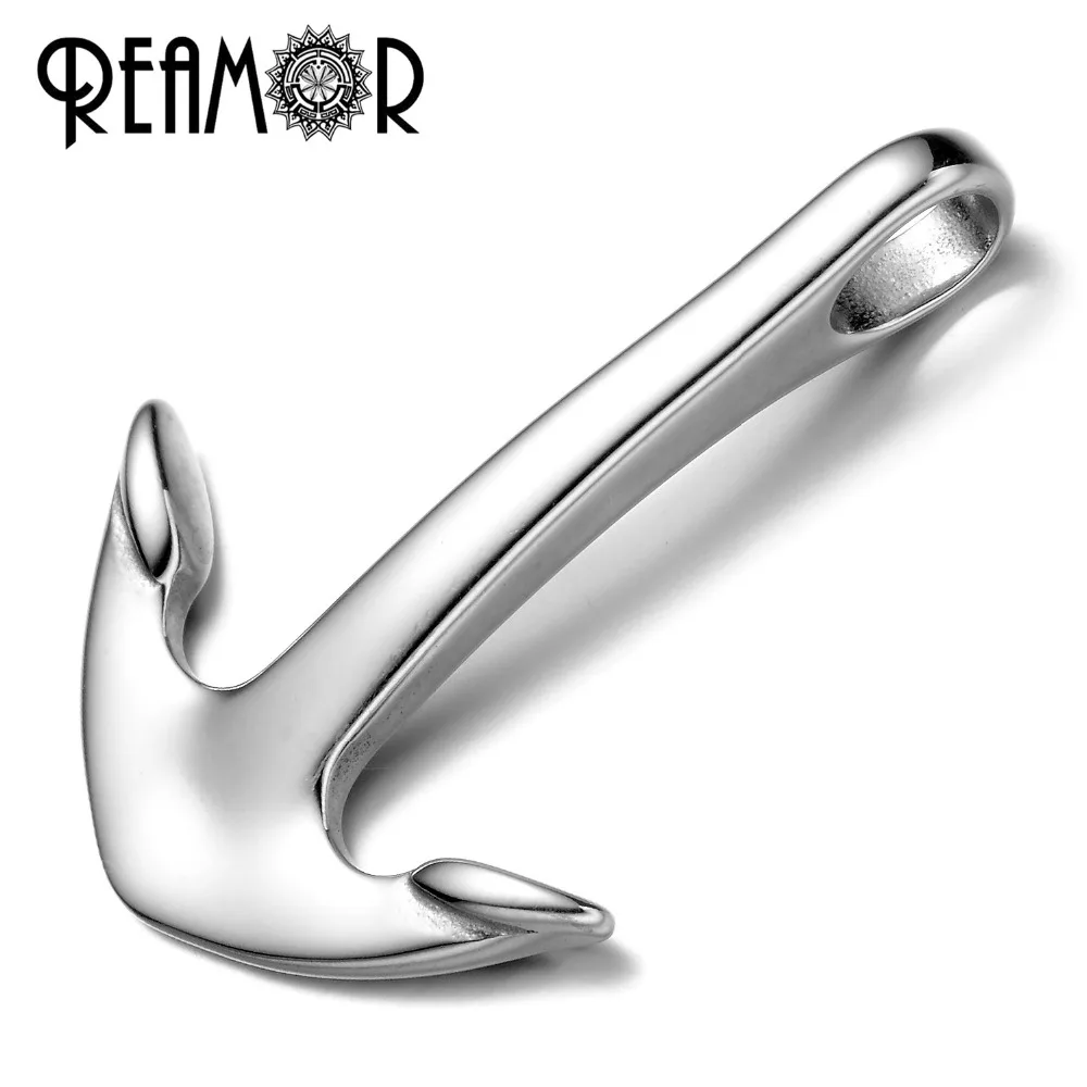 REAMOR 316L из нержавеющей стали простой серебряный цвет якорь кожаный браслет