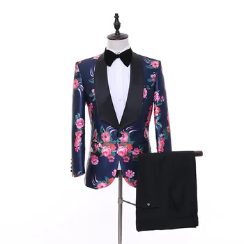 

2017 New Mens suitsFloral Blazer Designs Blazer Slim Fit Suit Jacket Pant Men Wedding Tuxedos Fashion best man Suits