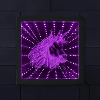 

Magical Unicorn LED Stunning Optical Illusion Infinity Mirror Unicorn Nursery Decor Wall Art Tunnel Vision Frame Mirrored light