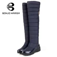 BONJOMARISA 2016 Knee Thigh High Boots Women Winter Shoes With Fur Platform Shoes Black Blue Sequined