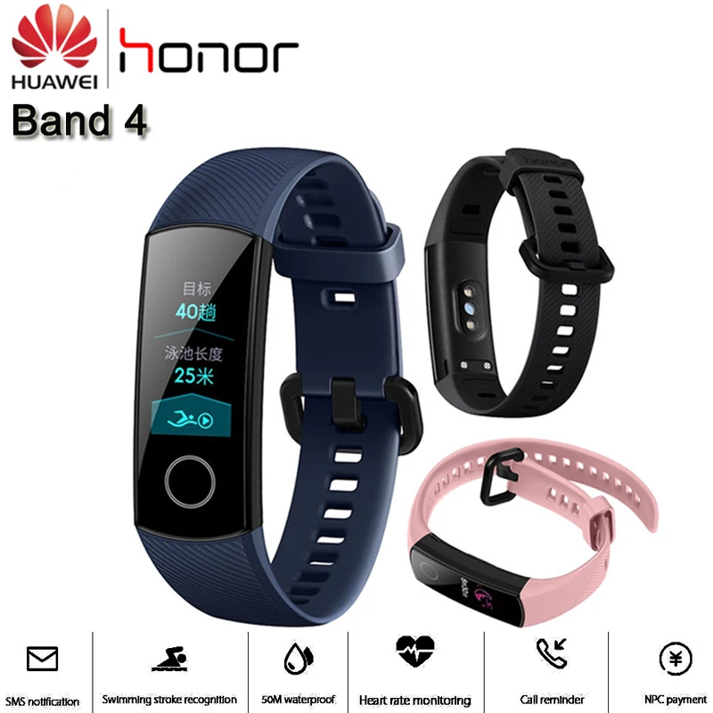 huawei Honor Band 4 смарт-браслет NPC Band Amoled цветной 0,9" сенсорный экран для плавания осанки обнаружения пульса сна оснастки