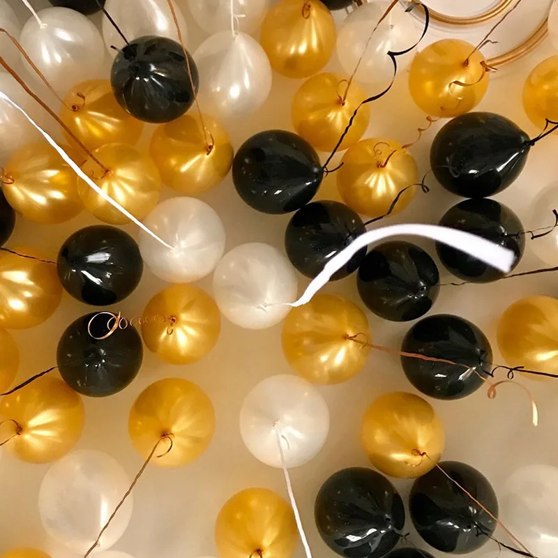 100Pcs 10inch 1.2g Black Gold Pearl Latex Balloons Birthday Helium Ballons Wedding Decoration Balloons Kids Party Decor Balls