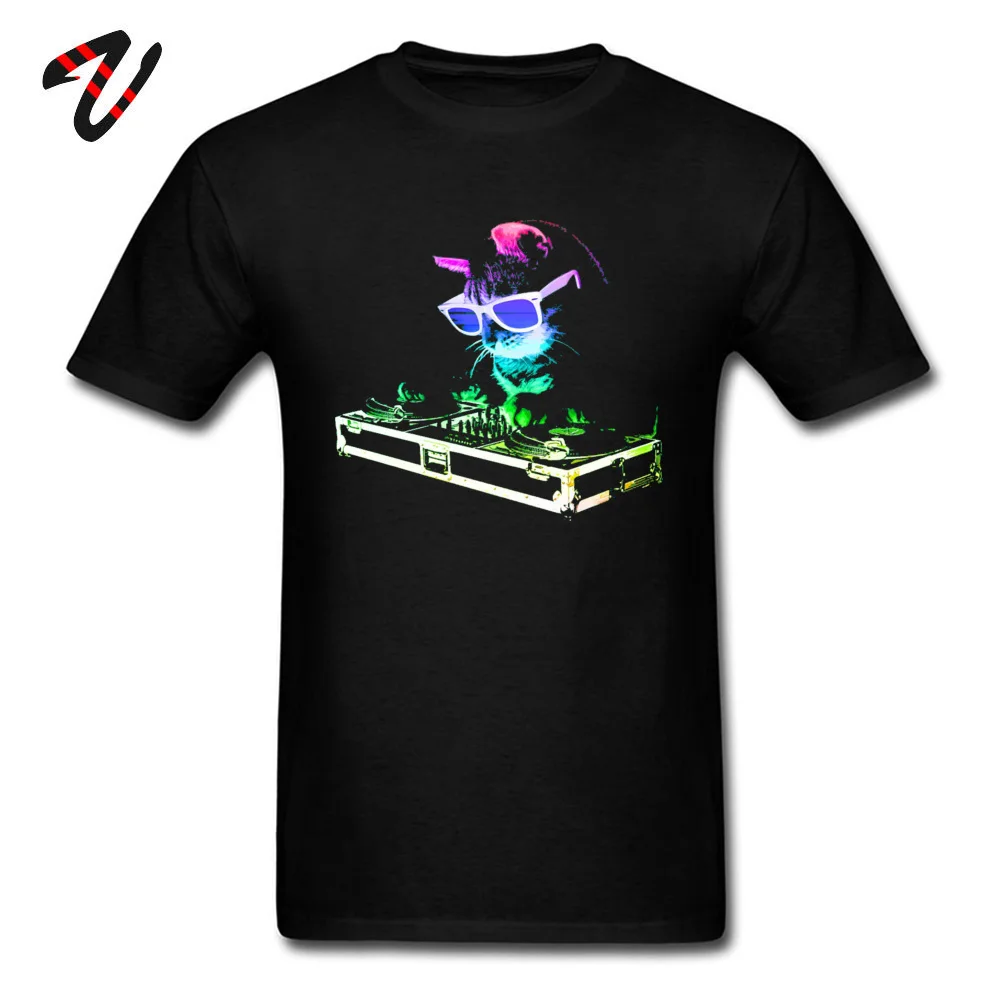 

Rainbow DJ Cat Techno Controller Unit Rock T Shirts Not Today Neon Cats 3D Print Tshirt 100% Cotton Crewneck Men T Shirt Funny