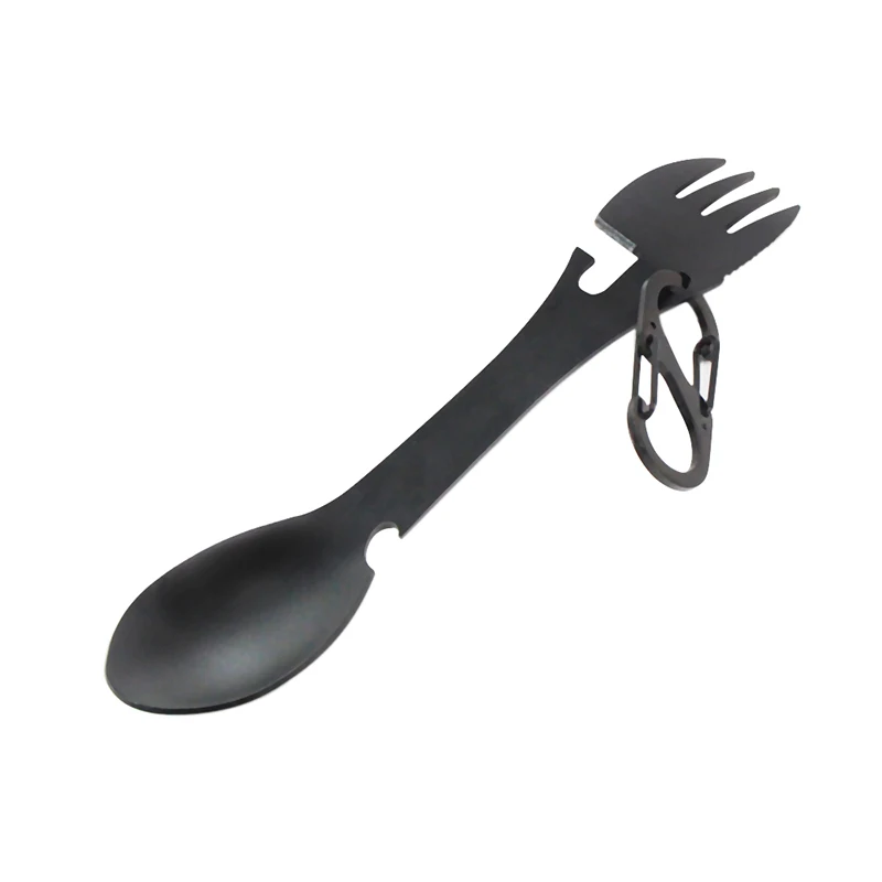 

PSKOOK Outdoor Camping Multi -function Spork Utensil Knife Bottle Can Opener Stainless Steel Spoon Fork Travel Tool