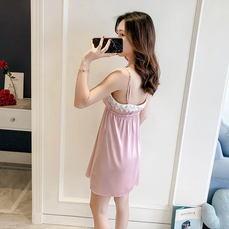 Queenral Women's Sleep Lounge Lingerie Nightgowns Sleepshirts Sleepwear Silk Stain Nightie Nightdress Sexy Homewear Night Gown  7