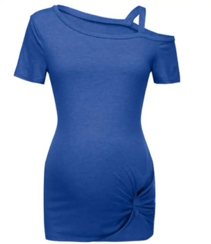 Для беременных футболка одежда для беременных; летняя футболка с вышивкой и перегиб с круглым вырезом топы для материнства беременных младенцев - Цвет: Синий
