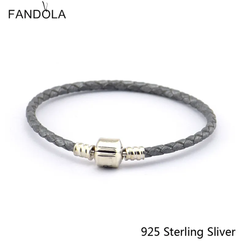 

CKK 925 Sterling Silver Clasp Clip Gray Chain Leather Bracelets Jewelry Making Fits For Beads And Charms