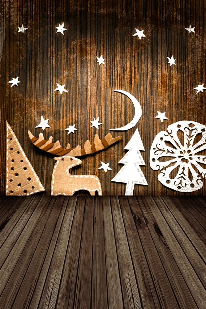 Laeacco Baby Moon Stars Deer Pine Tree Pattern Wooden Floor Photo Backgrounds Customized Photographic Backdrops For Photo Studio
