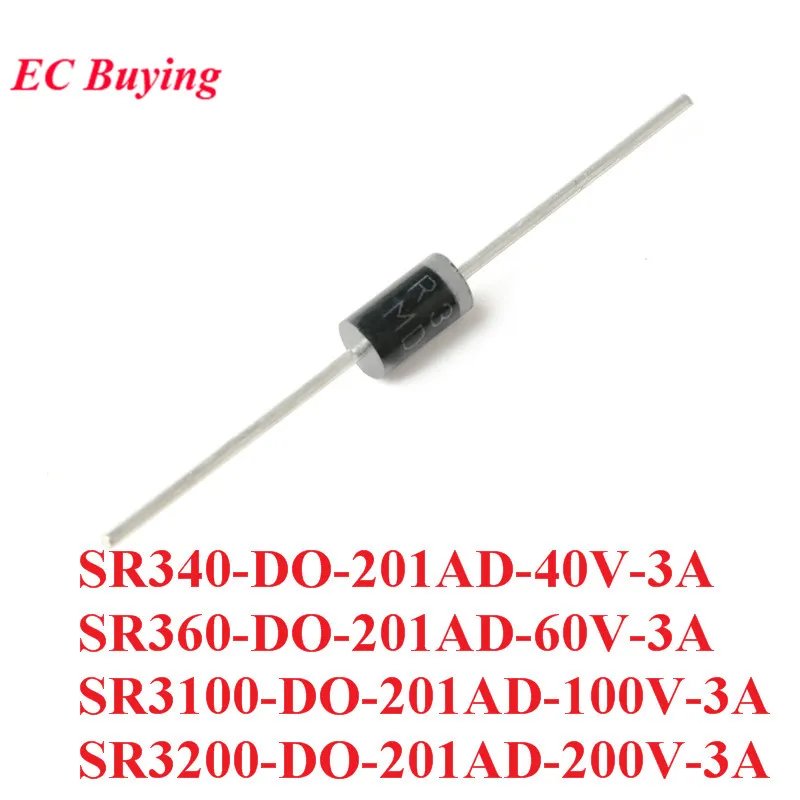 

10PCS SR340 SR360 SR3100 SR3200 DO-201AD Schottky Rectifier Diode Rectifier Silicon Bridge Rectifier 40V 60V 100V 200V 3A