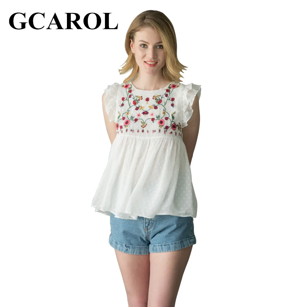 Compare Prices On Baby Doll Blouse- Online Shopping/Buy Low Price GCAROL 2017 Women Embroidery Floral Blouse Royan Spliced Sleeveless Floral Tops High Quality Causal Baby Doll - Compare Prices On Baby Doll Blouse- Online Shopping/Buy Low Price