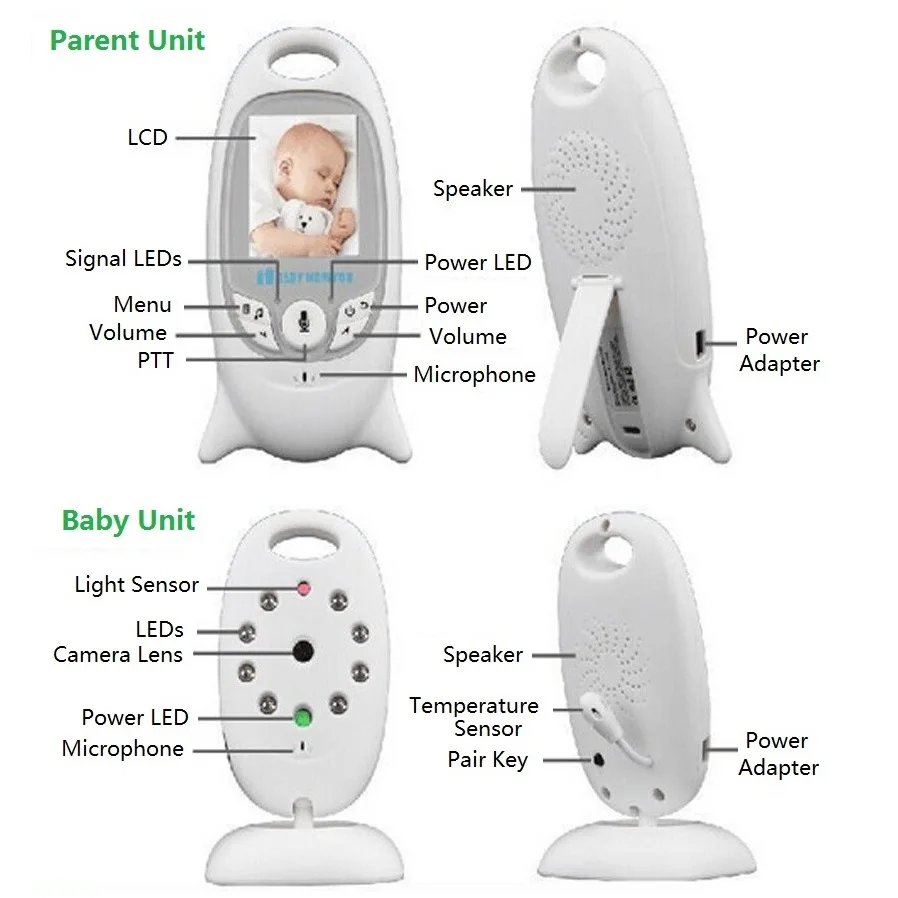 Babykam bebek telsiz видео няня 2,0 дюймов lcd колыбельные монитор температуры 2 способа разговора ИК ночного видения bebek telsizleri звонок для ребенка