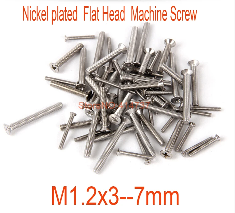 

1000pcs/lot DIN7985 M1.2 Nickel plated or Steel With Black Recessed Phillips Flat Head Countersunk Machine Screw Length 3--7mm