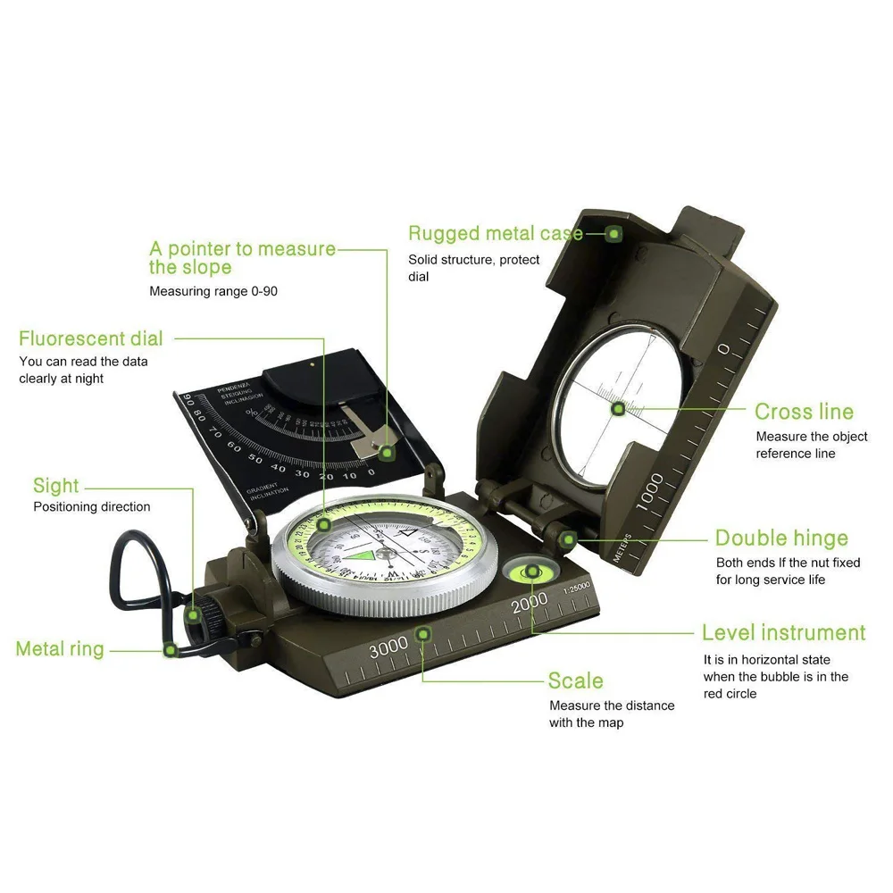  Mulitifunctional Eyeskey Survival Military Compass Camping Hiking Compass Geological Compass Digita