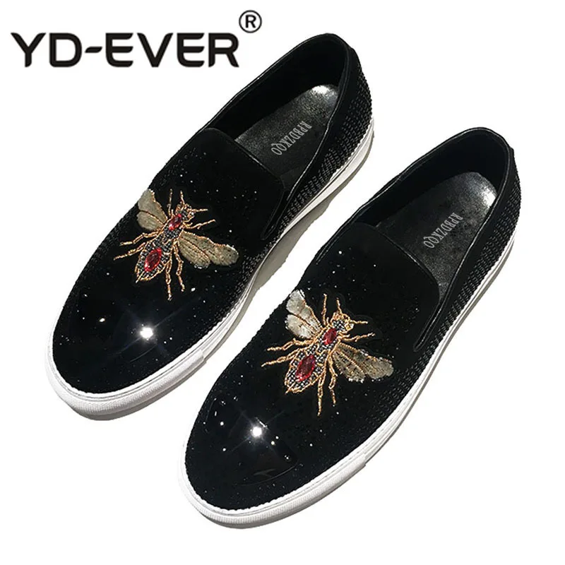 

Loafers Bee Mens Floral Embroided Sneakers Luxury Brand Trainers Real Leather Runway Genuine Summer Fashion Black Embroidery