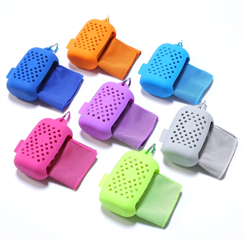 

Sport Towel 30*100cm Utility Enduring Instant Cooling Face Towel Heat Relief Reusable Chill Ice Cool Towel With Silicone Case