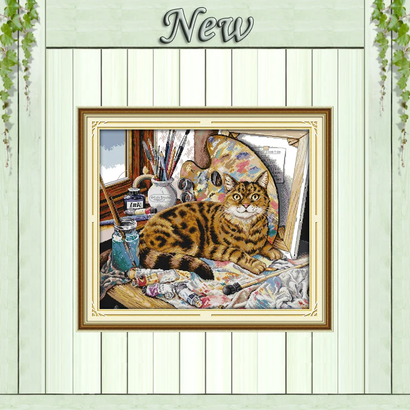 

Cat and oil painting animal cartoon Counted Printed on canvas DMC 11CT 14CT chinese Cross Stitch kits Needlework Sets embroidery