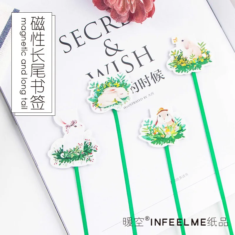 

Creative Green Grass Rabbit Ribbon Magnetic Bookmarks Books Marker of Page Stationery School Office Supply Paper Clip