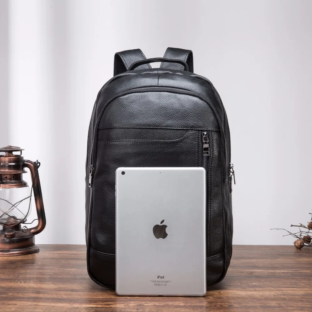 Men Genuine Leather Design Casual Travel Bag Male Fashion Backpack Daypack College Student School Book 17" Laptop Bag BB331