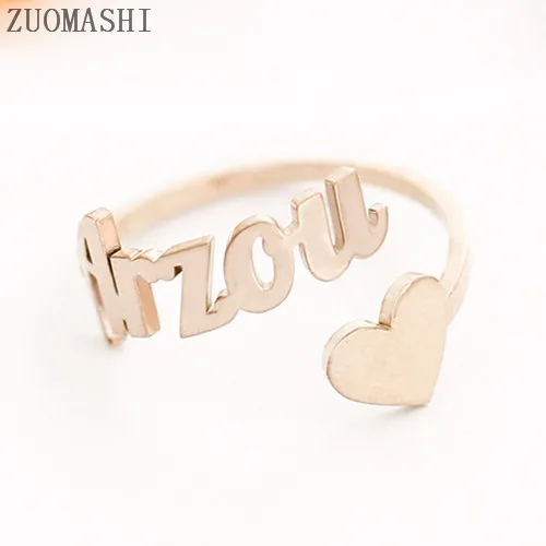 Custom Heart Name Ring Personalized Heart Ring Adjustable Size Stainless Steel Unique Jewelry Wedding Rings Gift For Women Girl - Цвет основного камня: 2