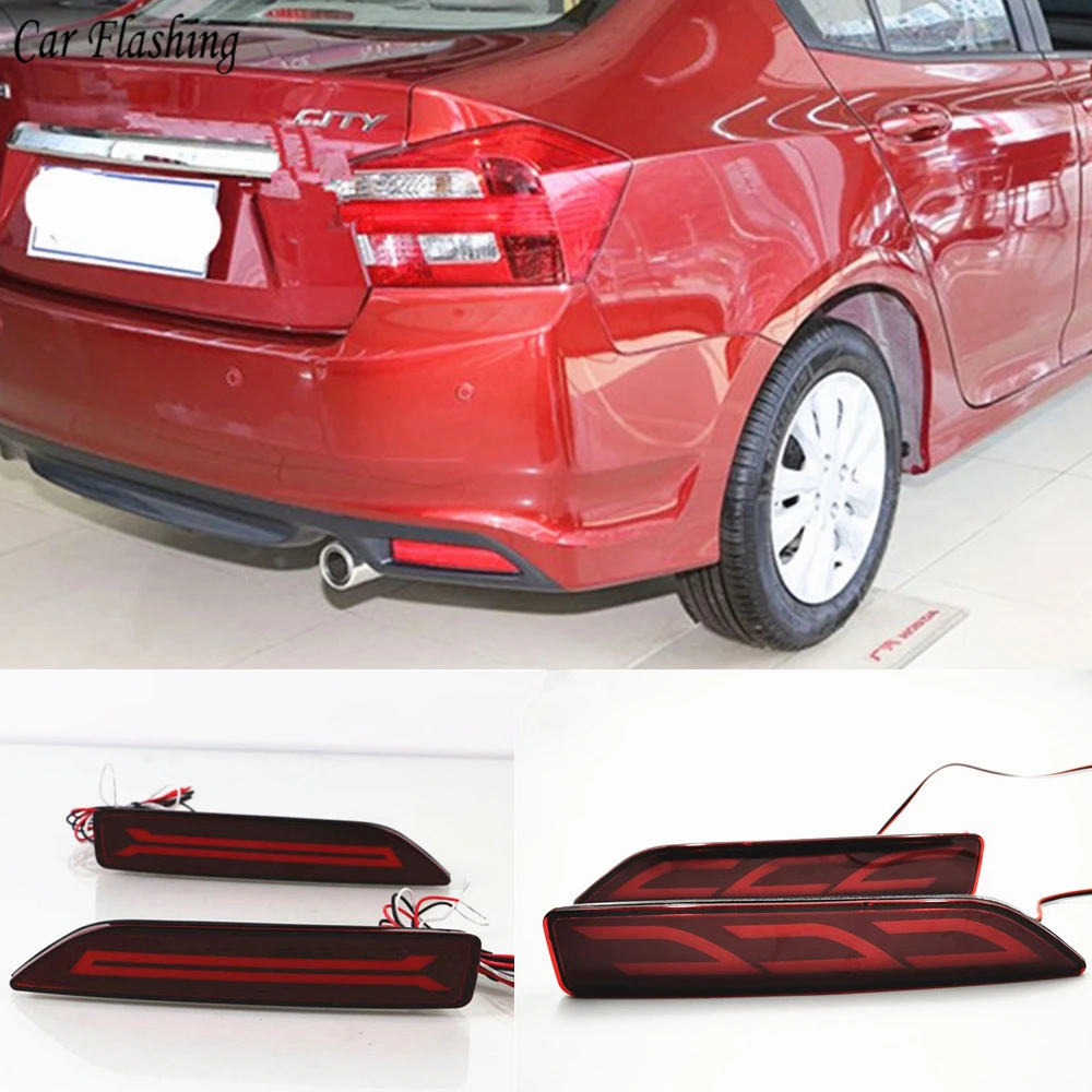 

Car flashing 2PCS Multi-function LED Reflector Lamp Tail Rear Fog Lamp Bumper Light Brake Light For Honda City 2012 2013 2014