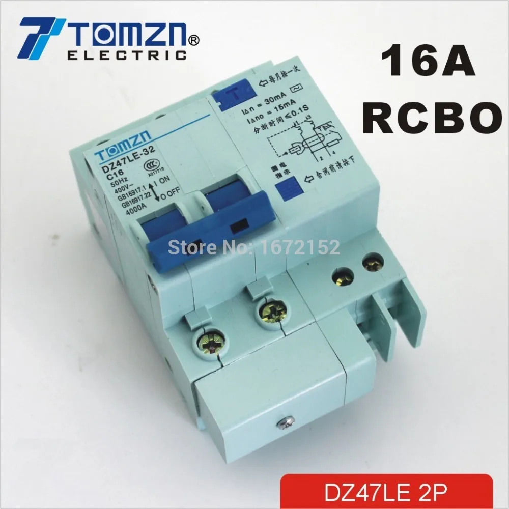 Автоматический выключатель DZ47LE 2P 16A 230V ~ 50HZ/60HZ остаточного тока с защитой от