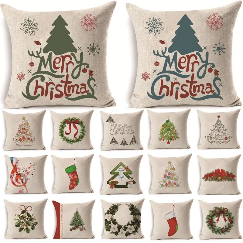 

Sofa Decorative Cushions Cover Christmas Tree Merry Christmas Pillows Cotton Linen Throw Pillow Decorative Pillowcase 40477