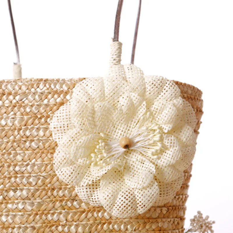 Women Straw Bags Female Summer Beach Handle Bag INS Popular Lady Flower Weave Basket Travel Casual Shopping Shoulder Bag SS3104 (8)