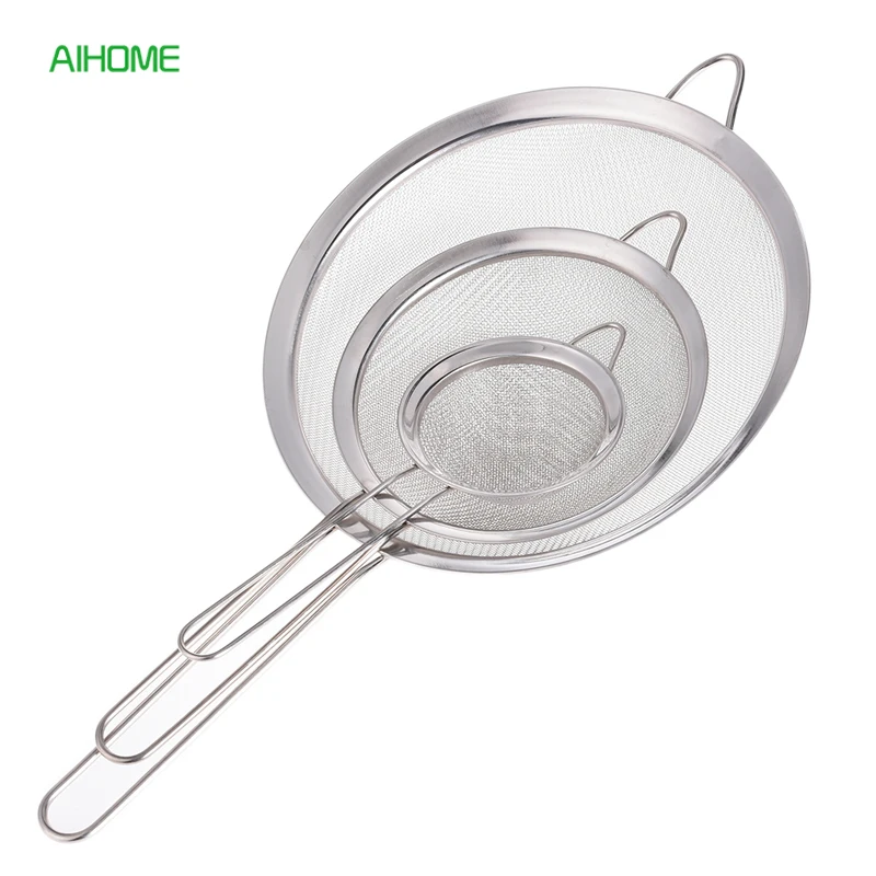Set of 3 Stainless Steel Mesh Strainers Kitchen Fry Sieve Strainer Food