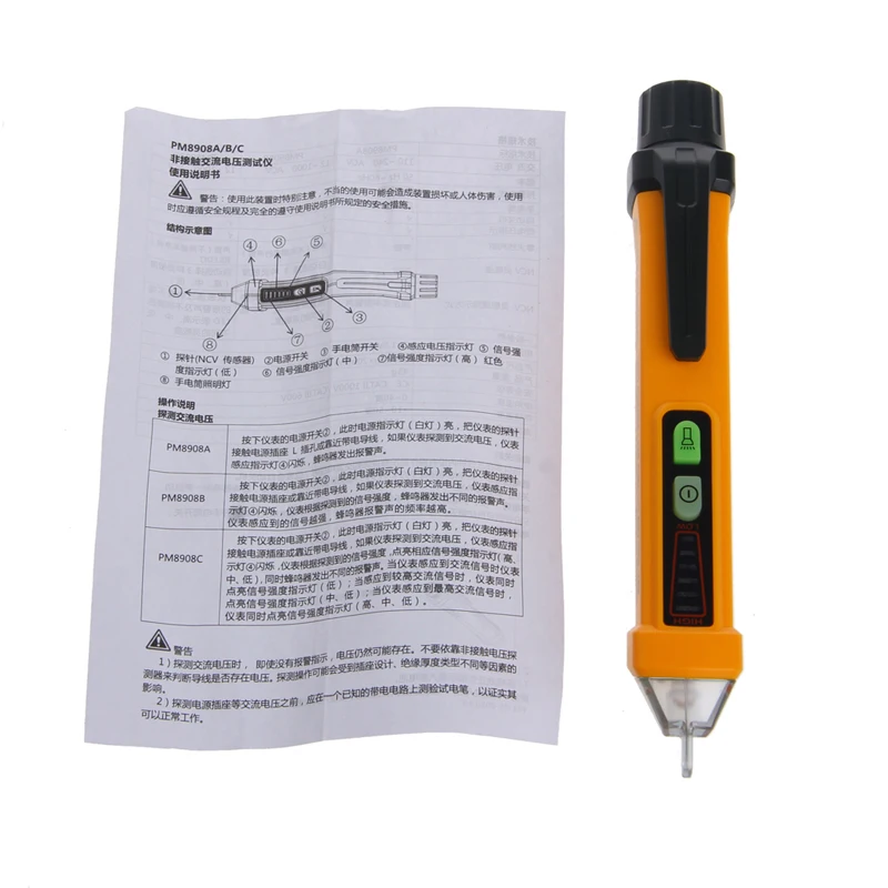 

PM8908C 50-60Hz AC 12-1000V Non Contact Voltage Tester Pen Circuit Detector