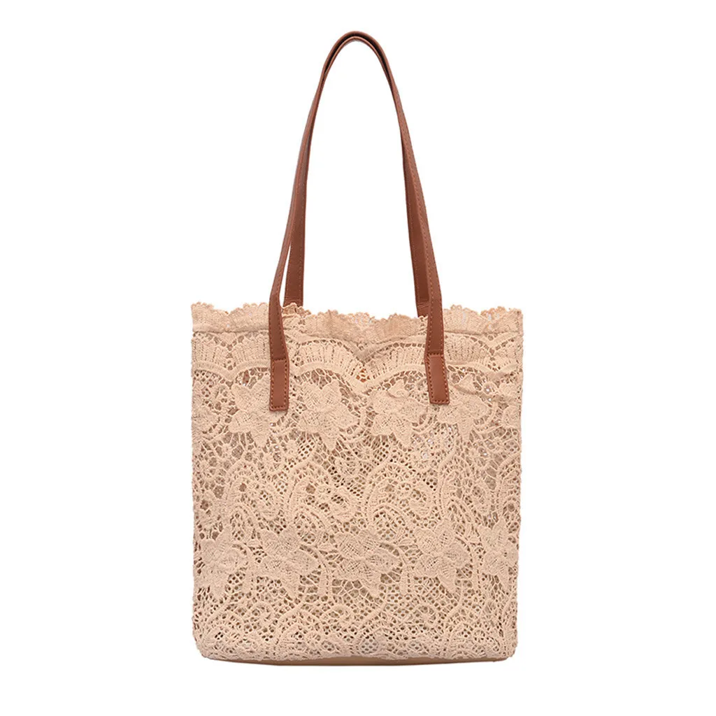 

2019 New Women's Handbags Lace Hollow Out Bags Simple Hasp Canvas Fashion Flower Satchels Bags For Female