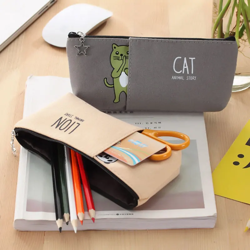 

Kawaii Cute Double layer animal Pencil Bag papelaria canvas Pencil Case stationery material escolor school supplies Pen Bags