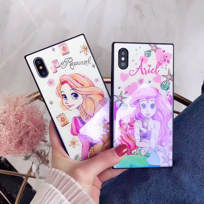 Для iPhone XS X Русалка Ариэль запутанный Рапунцель синий луч закаленное стекло чехол