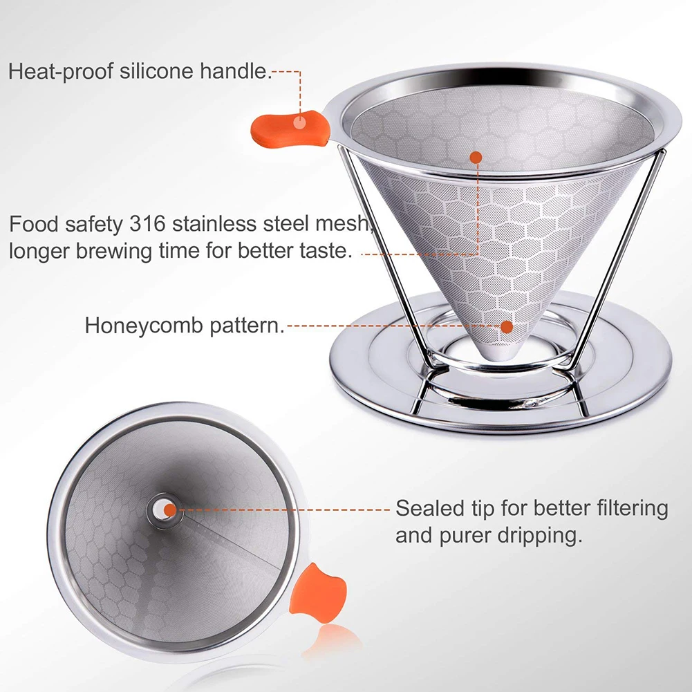 NEW Honeycombed Stainless Steel Coffee Filter Reusable Pour Over Dripper Brush Cup Coffee Filters Kitchen Coffeeware NEW Honeycombed Stainless Steel Coffee Filter Reusable Pour Over Dripper Brush Cup Coffee Filters Kitchen Coffeeware