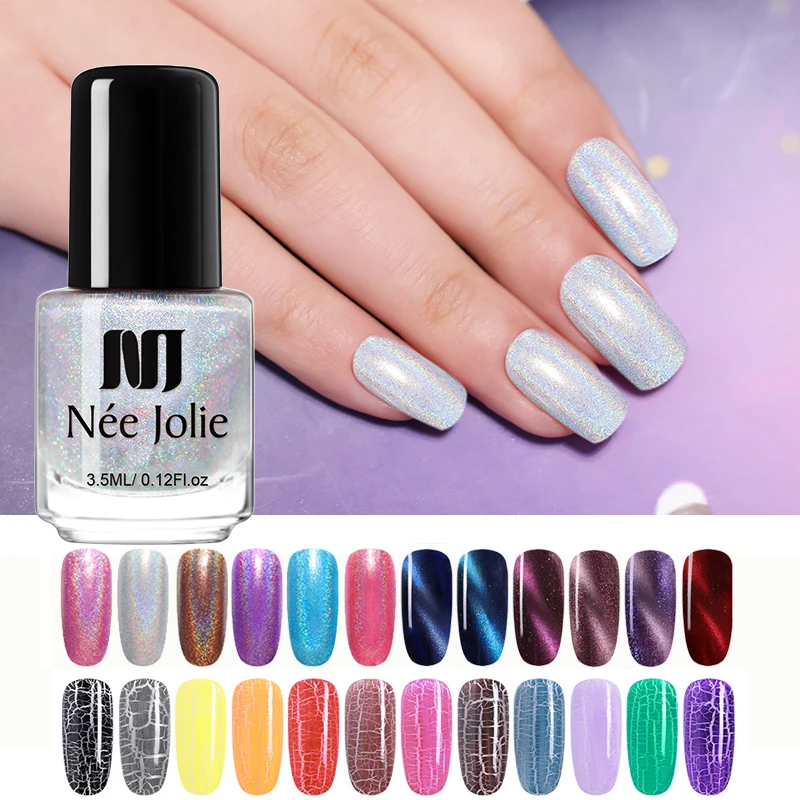

NEE JOLIE Nail Polish Crackle Cat Eye Holographic Lacquer Red Laser Cracked Magnetic Nail Art Varnish Manicure DIY Design