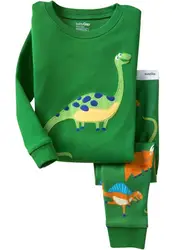 2017 Динозавр из хлопка с длинными рукавами для девочек для маленьких детей комплекты одежды для детей пижамный комплект для мальчиков