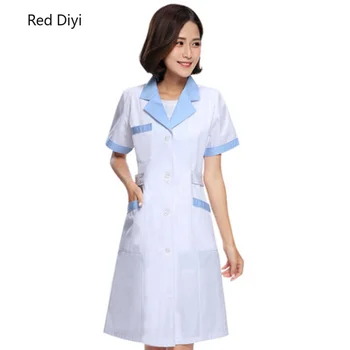 

Ladies Medical Robe Medical Lab Coat Hospital Doctor Slim Short sleeve Nurse Uniform medical gown Overalls