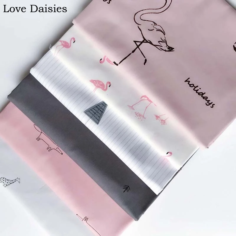 

100% cotton twill nordic wind simple style cartoon flamingo trees fox giraffe fabrics for DIY sheet bedding handwork home decor