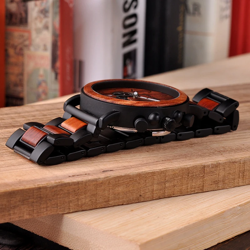 BOBO BIRD V-P09-3 Luxury Unique Wood Dial Watches Men Clock Functional Stop Watch saat with Date Display