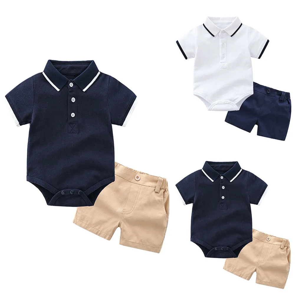 

MUQGEW 2019 Baby's Sets baby boy clothes Short Sleeve Turn-down Collar Shirt +Solid Shorts newborn baby boy clothes bebek giyim