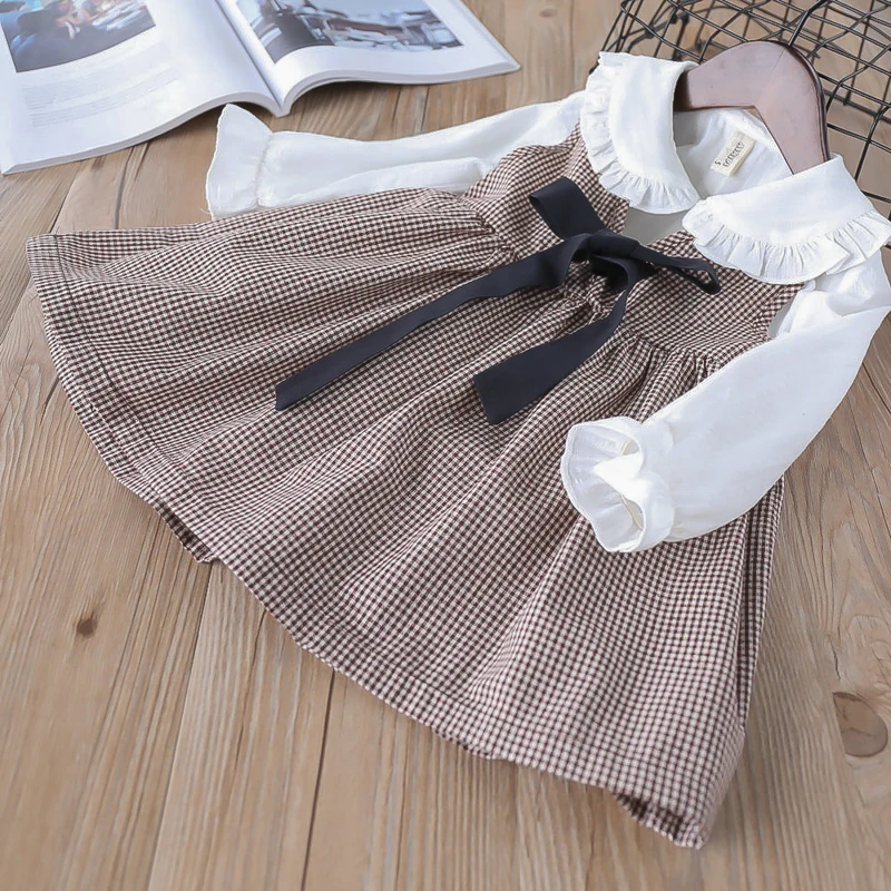 Hurave-2018-New-baby-girls-clothes-full-sleeve-solid-Turn-down-collar-shirts-plaid-dresses-sets