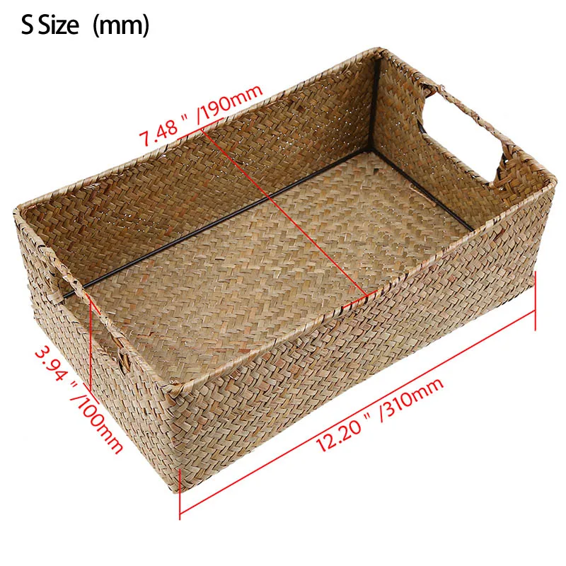 WCIC большая корзина для хранения без крышки соломенная плетеная корзина для белья железная морская водоросль Гардеробная коробка корзины для грязной одежды коробка для хранения - Цвет: S