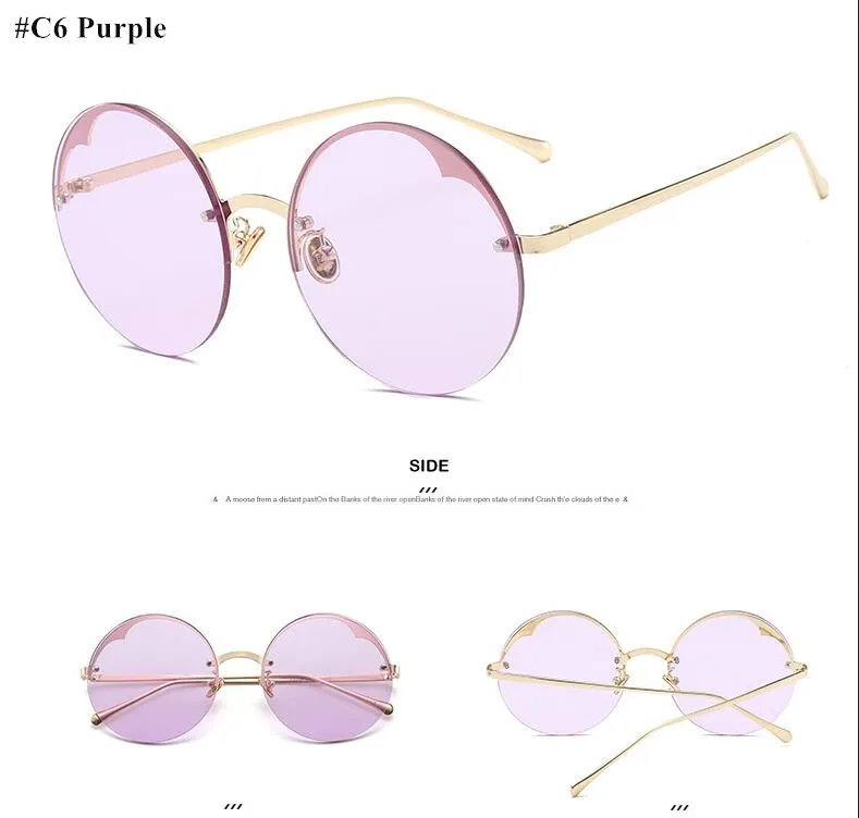 c6 purple HBK Роскошные Брендовая Дизайнерская обувь Италии круглый Солнцезащитные очки для женщин, женская обувь коричневый Винтаж металла Тенты Рамки ретро крест Nerd без оправы Защита от солнца Очки - Цвет линз: c6 purple