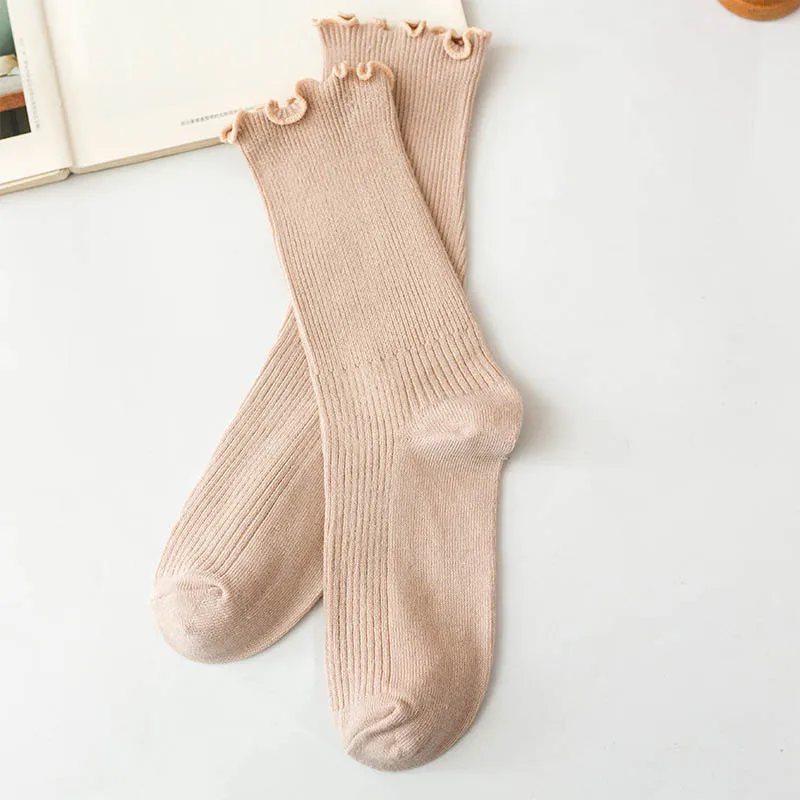 Модные однотонные хлопковые длинные носки для отдыха с цветочным узором по бокам; женские длинные носки с закрытым носком в стиле ретро; чулочно-носочные изделия - Цвет: 3