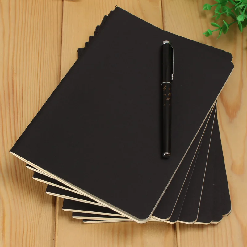 A5 B5 Black Notebook Stationery Blank Inner Paper Planner Sketchbook Vintage Diary Book Graffiti School Office Supply Papelaria